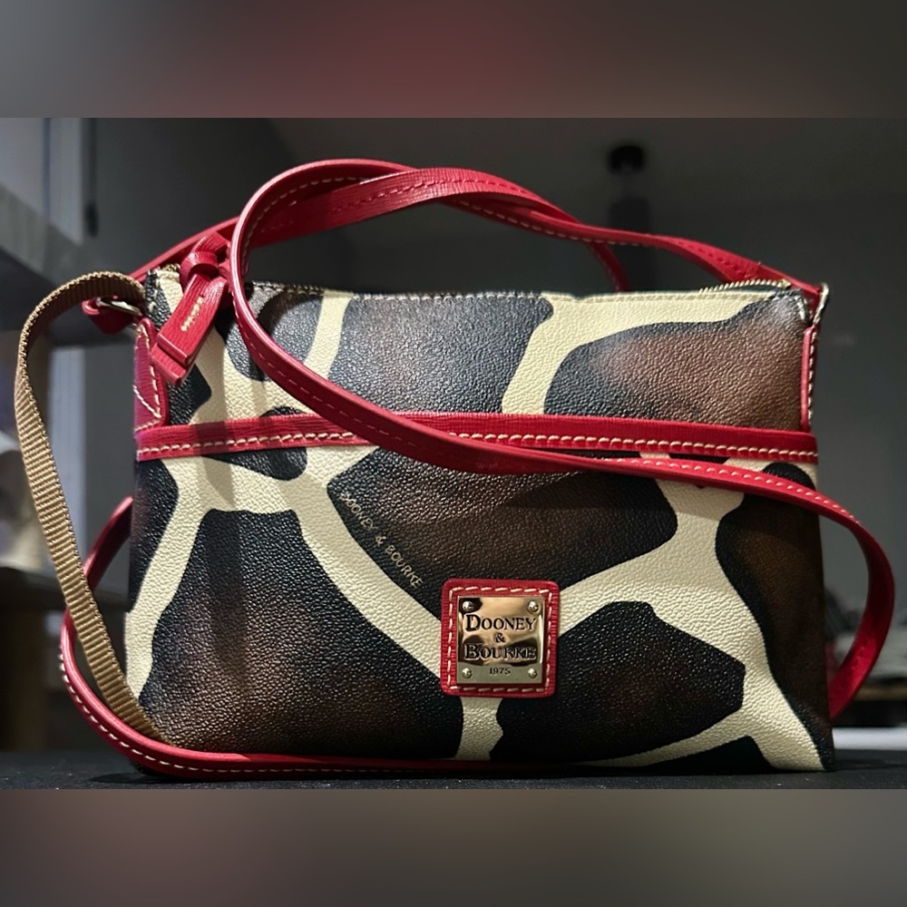 Dooney & Bourke Crossbody Giraffe print with Red Leather trim NWOT W/FRE…